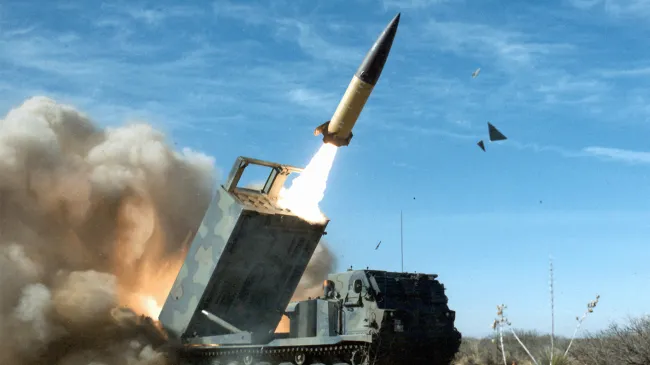An ATACMS missile fires